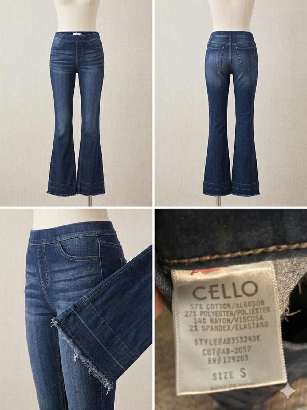 Cello Dark Blue pull on Flare Jeans with Frayed Hem